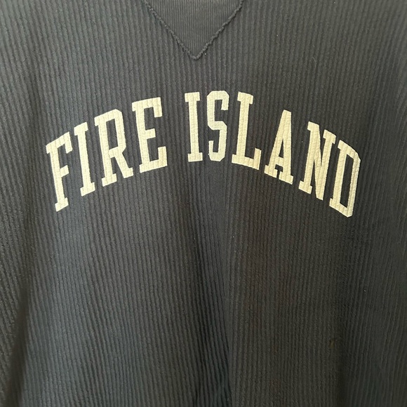 League Blue Ribbed Crewneck Sweatshirt with White Fire Island Logo - Picture 3 of 6